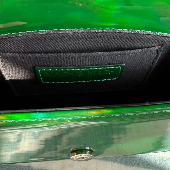Mach & Mach Holographic Iridescent Green Puffed Bow Mini Shoulder Bag - Picture 10 of 10